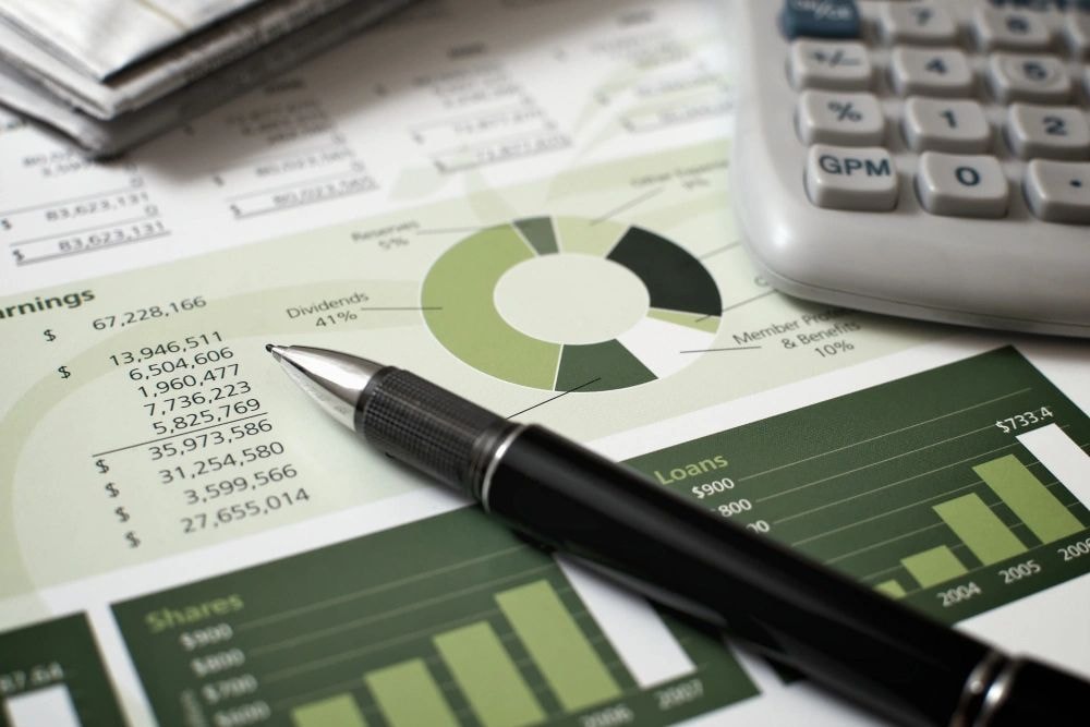 Financial analysis documents with charts
